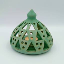 Greek Ceramics - Handmade Ceramic Tealight Holder Turquoise Candle Lantern - thumbnail 3