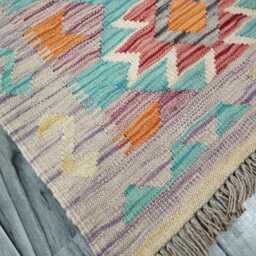 Multicolour Runner Rug, Handmade Artisan Afghan Turkish Scandinavian Navajo Bohemian Flatweave Wool Kilim 194x61 cm - thumbnail 2