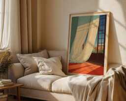 Japanese Morning Print, Hasui Kawase Inspired Art, Wall Japandi Decor, Serene Interior Scene - thumbnail 1
