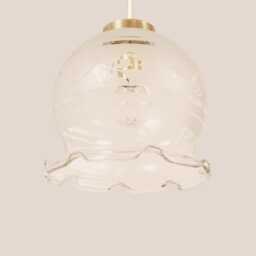 Anu??ka Vintage Pendant Light Mcm Hanging Ribbed Glass Lamp Retro Ceiling Fixture Yugoslavia Gold Brass - thumbnail 3