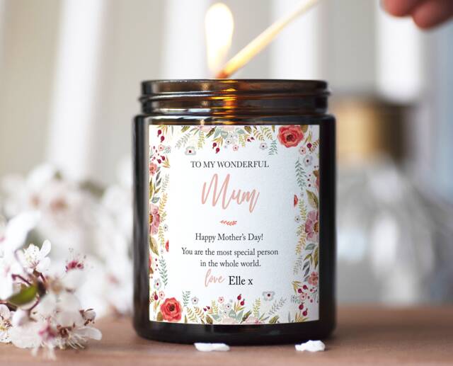 Mothers Day Candle Gift, Gift For Mum, Personalised Candle, Floral Custom First - image 1