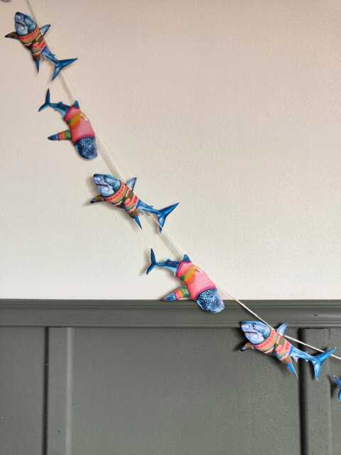 Illustrated Shark Card Garland Coastal Nursery, Child's Bunting, Gift - image 1