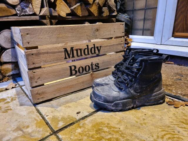 Boots & Shoe Storage - Vintage Apple Crate Wooden Handmade Muddy Boots - image 1