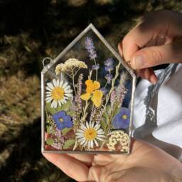 Pressed Flower Art in Stained Glass Frame, Botanical Wall Art, Suncatcher - thumbnail 1