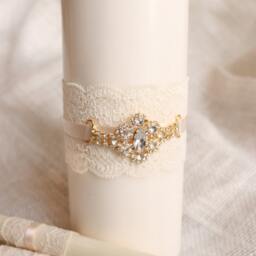 Wedding Unity Candles White Or Ivory - White Candle with Rhinestone Unity Candle Set With Lace, Ribbons & Bling, Candles For Wedding - thumbnail 4