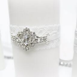 Wedding Unity Candles White Or Ivory - White Candle with Rhinestone Unity Candle Set With Lace, Ribbons & Bling, Candles For Wedding - thumbnail 3
