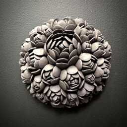 Black Round Porcelain Wall Sculpture - Escheveria Art, White Ceramic Sculpture, Textured Tile - thumbnail 2