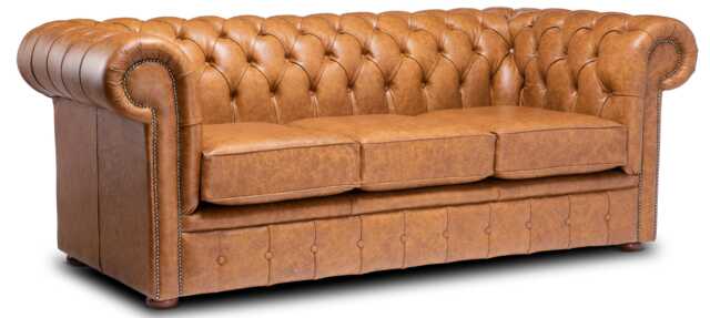 Chesterfield Plus Three Seater Sofa Genuine Italian Tan Leather - image 1