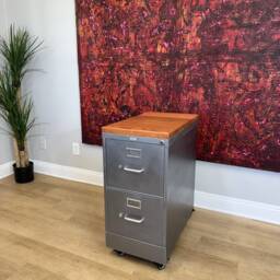 Refinished 2-Drawer Metal Filing Cabinet With Wood Top - Rustic Industrial Office Furniture - thumbnail 2