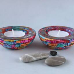 Tealight Candle Holders - Shabbat Candlesticks Made in Israel - thumbnail 2