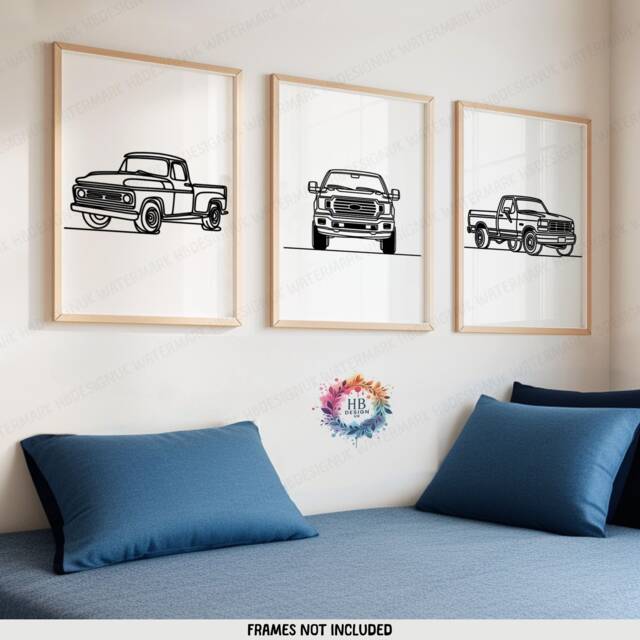 Minimal Pickup Truck Prints - Set Of 3 Posters - Kids Bedroom Decor Transport Wall Art Nursery Room Pick Up Trucks Artwork Print - image 1