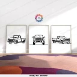 Minimal Pickup Truck Prints - Set Of 3 Posters - Kids Bedroom Decor Transport Wall Art Nursery Room Pick Up Trucks Artwork Print - thumbnail 2