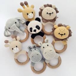 Panda Giraffe Hippo Lion Elephant Zebra Koala Rattle Gift For Expecting, Safari Animals Crochet Baby Newborn Baby Shower - thumbnail 4