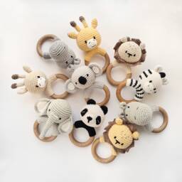 Panda Giraffe Hippo Lion Elephant Zebra Koala Rattle Gift For Expecting, Safari Animals Crochet Baby Newborn Baby Shower
