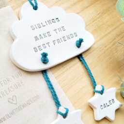 Siblings Make The Best Friends Clay Keepsake, Brother Sister Personalised Gift, New Baby Older Sibling Cloud Nursery Decoration - thumbnail 2