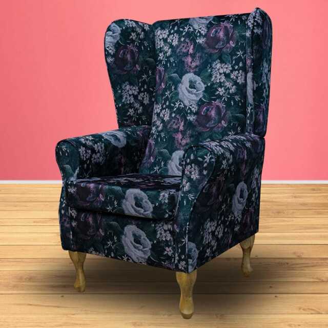Large Purple Floral High Back Chair - Gothic Upholstered Armchair Handmade in Britain - image 1