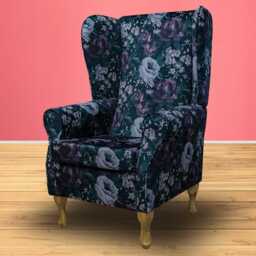 Large Purple Floral High Back Chair - Gothic Upholstered Armchair Handmade in Britain - thumbnail 1