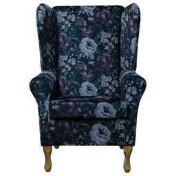 Large Purple Floral High Back Chair - Gothic Upholstered Armchair Handmade in Britain - thumbnail 2
