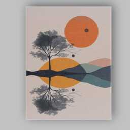 Modern Tree Reflection Sunset Lake Landscape Canvas Wall Art Print Decor Picture Ready To Hang - thumbnail 1