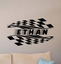 Personalized Racing Wall Decal Flags Poster Car Racer Gift Custom Name Sign Playroom Vinyl Sticker Print Mural Decor Art 6T78 - thumbnail 1