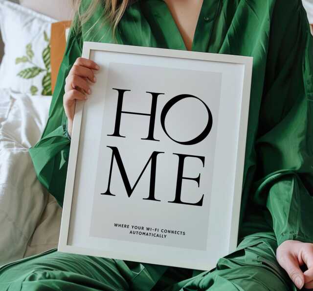 Beige Home Print, Wi-Fi, Typography Contemporary Art, Decor, Minimalist Wall Accessories, Framed Art - image 1