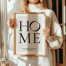 Beige Home Print, Wi-Fi, Typography Contemporary Art, Decor, Minimalist Wall Accessories, Framed Art - thumbnail 2