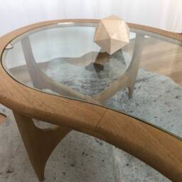 Mid Century Style White Oak & Glass Kidney Shaped Coffee Table - thumbnail 3