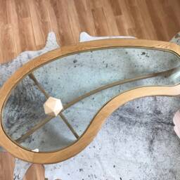 Mid Century Style White Oak & Glass Kidney Shaped Coffee Table - thumbnail 4