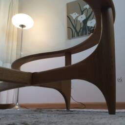 Mid Century Style White Oak & Glass Kidney Shaped Coffee Table