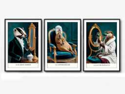Renaissance Animal Bathroom Art Prints Capybara, Otter, Badger Trio Wall Decor - thumbnail 1