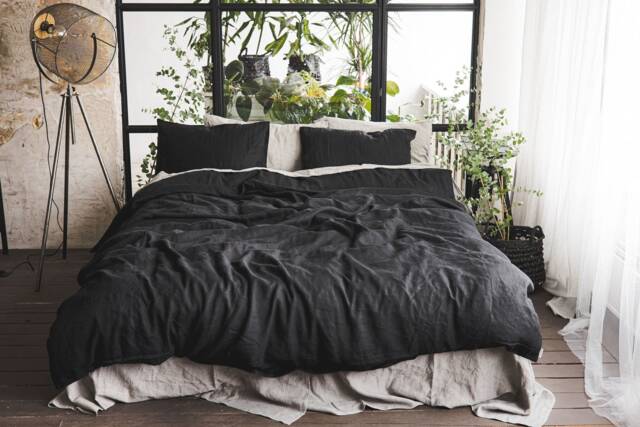 Black Linen Bedding Set Duvet Cover With Pillowcases - image 1