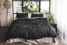 Black Linen Bedding Set Duvet Cover With Pillowcases - thumbnail 1