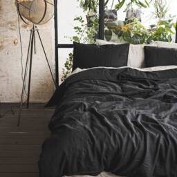 Black Linen Bedding Set Duvet Cover With Pillowcases - thumbnail 2