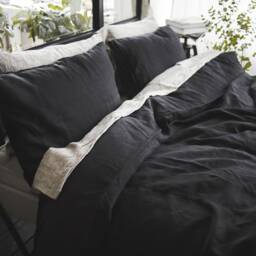 Black Linen Bedding Set Duvet Cover With Pillowcases - thumbnail 3