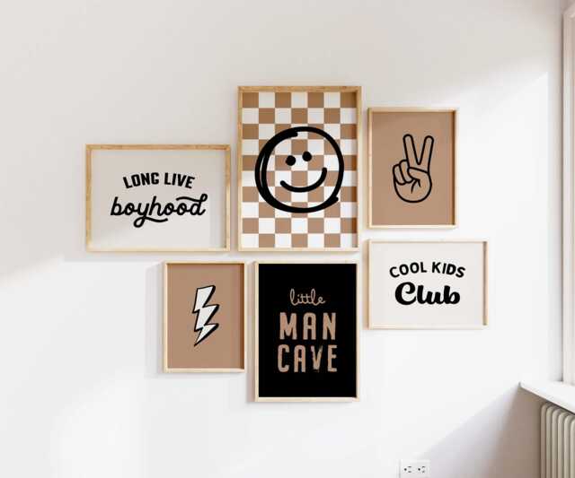 Boy Nursery Decor Prints Lightning Bolt, Smiley Face, Set Of 6 - Unframed - image 1