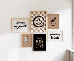 Boy Nursery Decor Prints Lightning Bolt, Smiley Face, Set Of 6 - Unframed - thumbnail 1