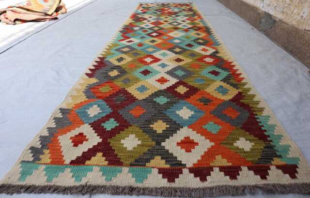 3x9 Chubi Stunning Maimana New Runner Rug, Flatweave Oriental Afghan Handmade Kilim Turkmen Hallway Rug - image 1