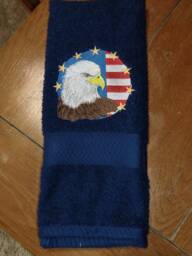 Embroidered Terry Hand Towel - 4Th Of July Eagle Head W/Flag & Stars Navy