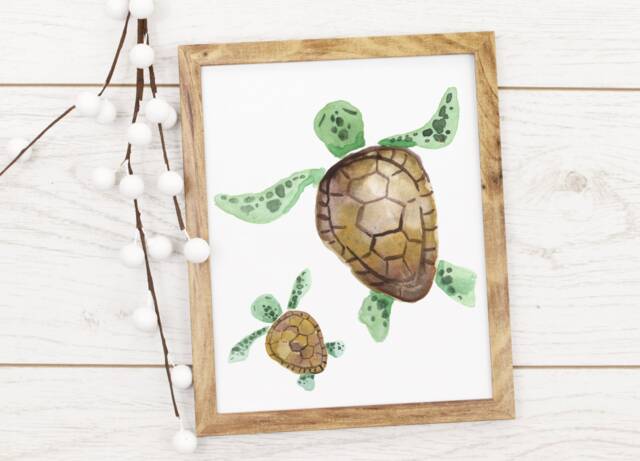 Sea Turtle Print - Ocean Under The Sea Creature Mummy Daddy Baby Turtles Beach Home Bedroom Bathroom A4 - image 1