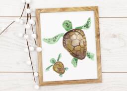 Sea Turtle Print - Ocean Under The Sea Creature Mummy Daddy Baby Turtles Beach Home Bedroom Bathroom A4 - thumbnail 1