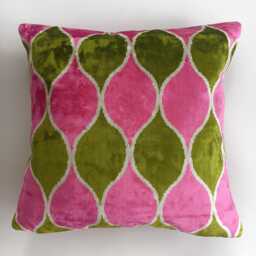 Silk Velvet Cushion Cover, Pink Ogival Turkish Jacquard Cushion, Ikat Decorative Pillowcase 16''x16''/40x40 cm