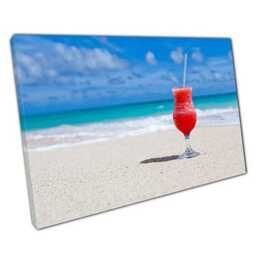 Tropical Beach Cocktail Canvas Wall Art - Ready To Hang Home, Office, Bar & Kitchen Decor - thumbnail 1