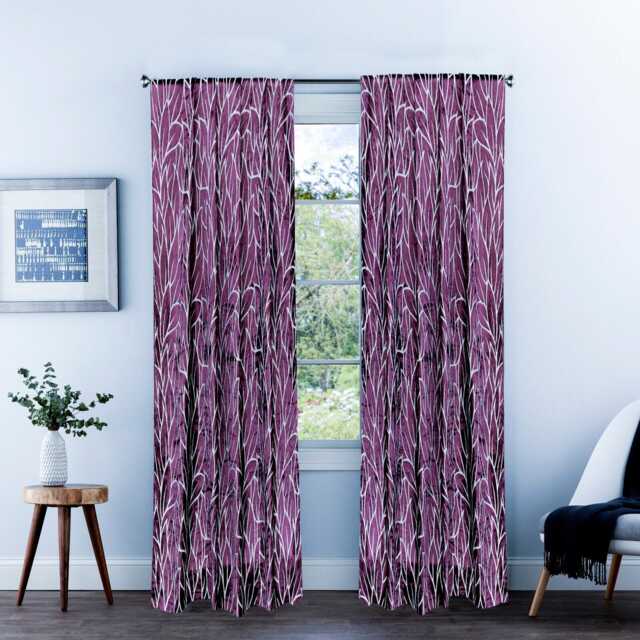 Purple Leaves Burnout Velvet Curtain Panels - Rod Pocket, Grommet, Box Pleat, Three Pinch Tab Top & Plain Ring Top - image 1