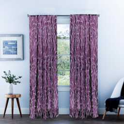 Purple Leaves Burnout Velvet Curtain Panels - Rod Pocket, Grommet, Box Pleat, Three Pinch Tab Top & Plain Ring Top - thumbnail 1