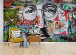 John Lennon Graffiti Wallpaper Mural, Artistic Color Wall Art, Peel & Stick - thumbnail 1