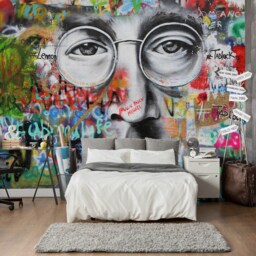 John Lennon Graffiti Wallpaper Mural, Artistic Color Wall Art, Peel & Stick - thumbnail 2