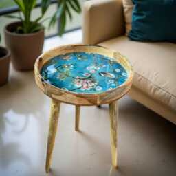 Handcrafted Mango Wood Side Table Florence Enamel Accent - thumbnail 2