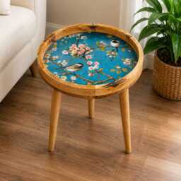 Handcrafted Mango Wood Side Table Florence Enamel Accent - thumbnail 4