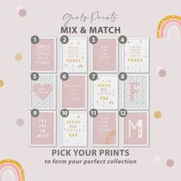 Mix & Match Girls Pink Nursery Prints Set Rainbow Wall Art, Playroom Decor - thumbnail 2