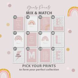 Mix & Match Girls Pink Nursery Prints Set Rainbow Wall Art, Playroom Decor - thumbnail 3